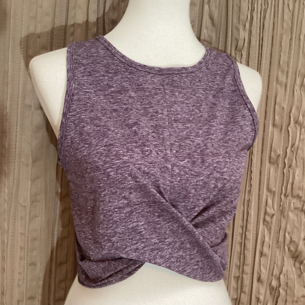 Heathered Purple Twist-Front workout/athletic top, sleeveless, M - Picture 1 of 7